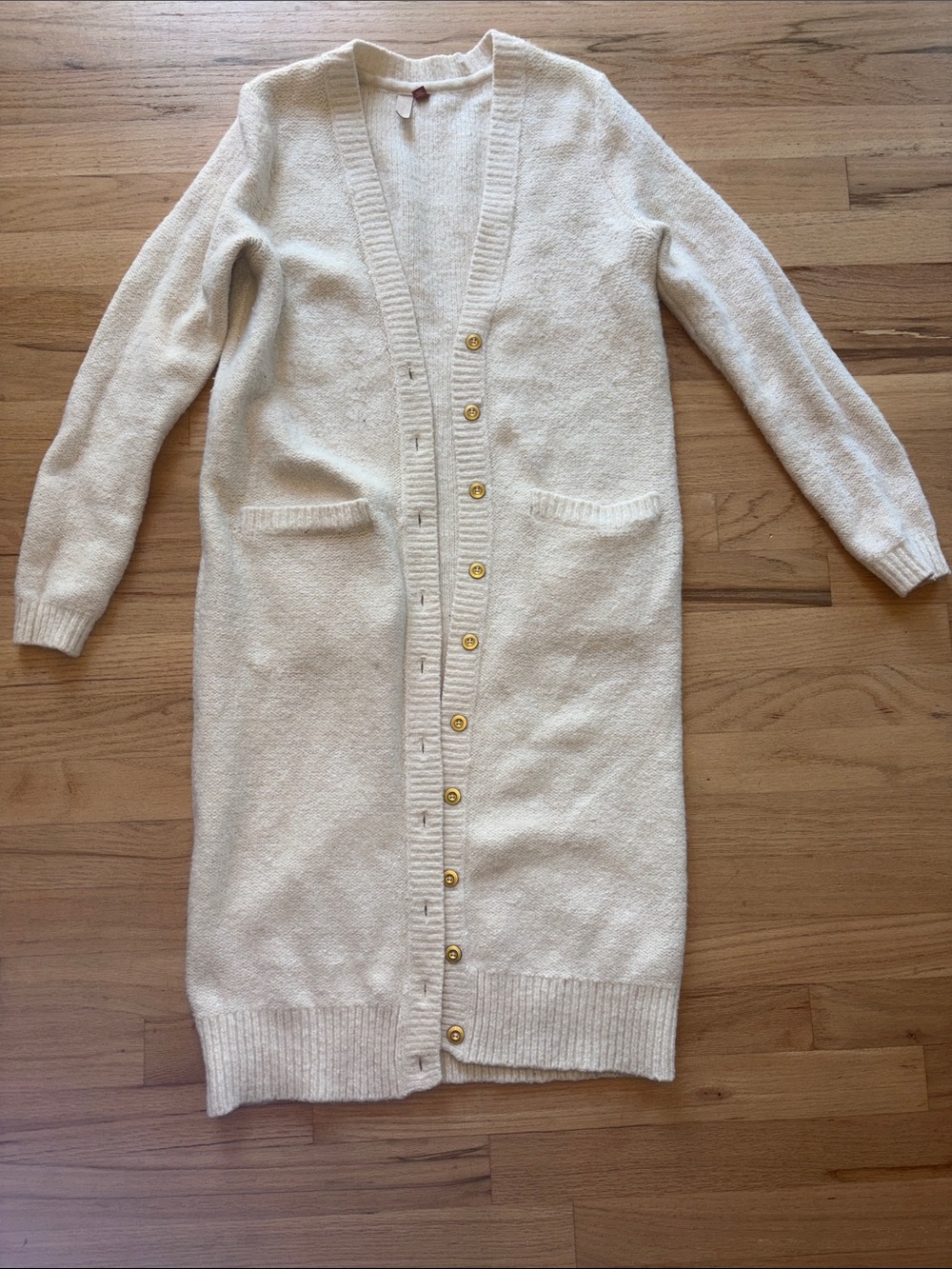 Pilcro Cream Longline Button-Front Cardigan with Pockets